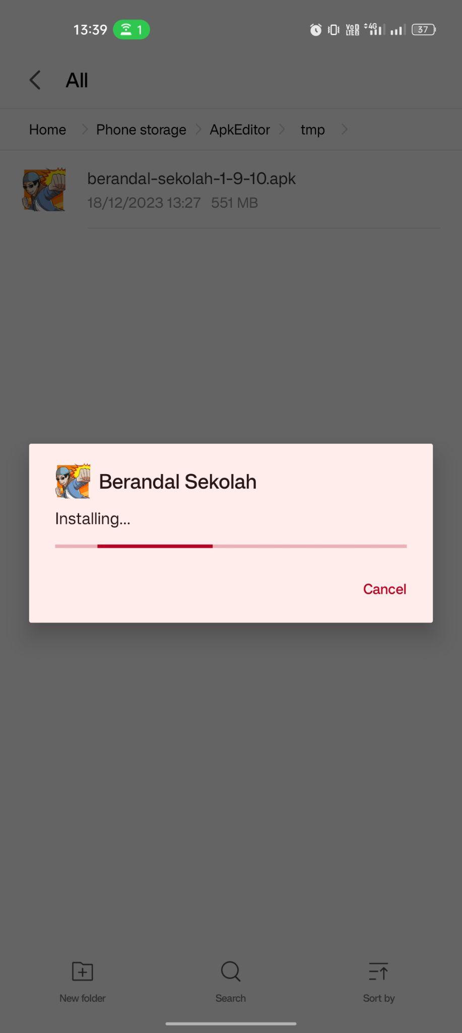 Berandal Sekolah apk installing