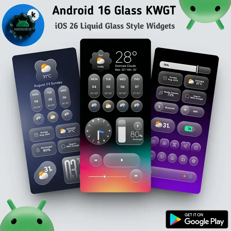 Android 16 Glass KWGT screenshot 1