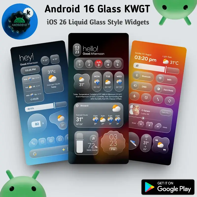 Android 16 Glass KWGT screenshot 1