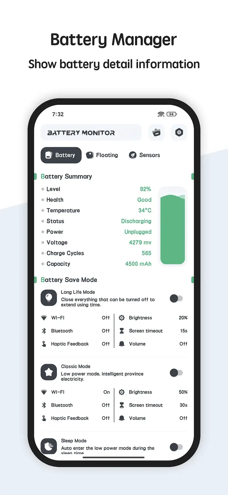 Battery manager and monitor (Battery Monitor) screenshot 1