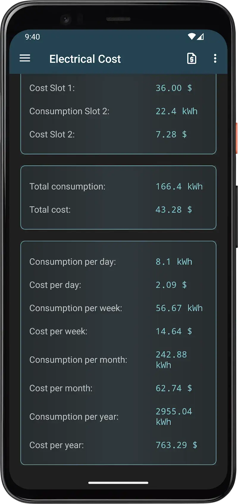 Electrical Cost screenshot 1