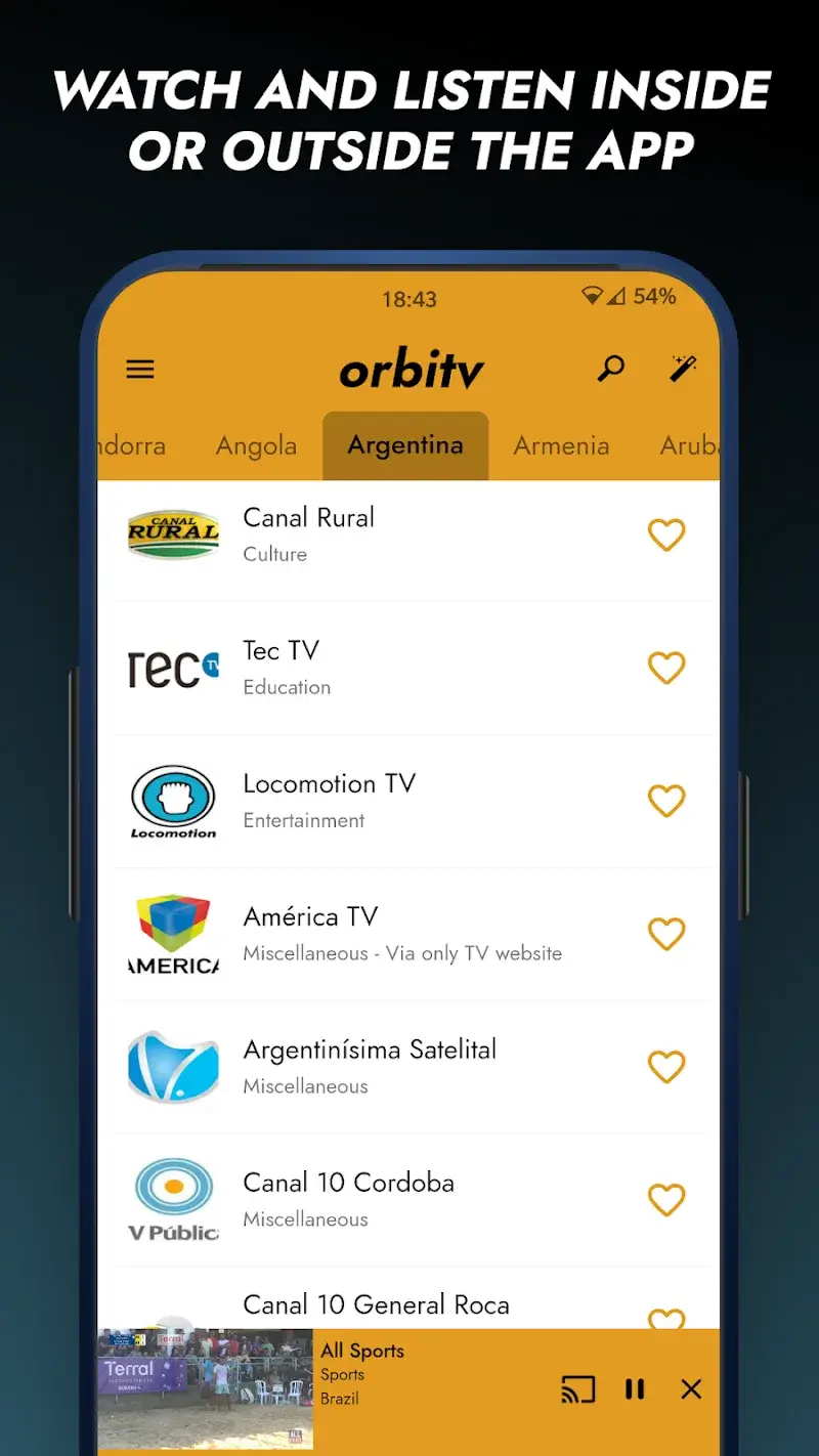 Orbitv: World TV Channels screenshot 1