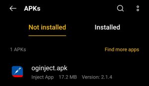 locate Oginject APK for installation
