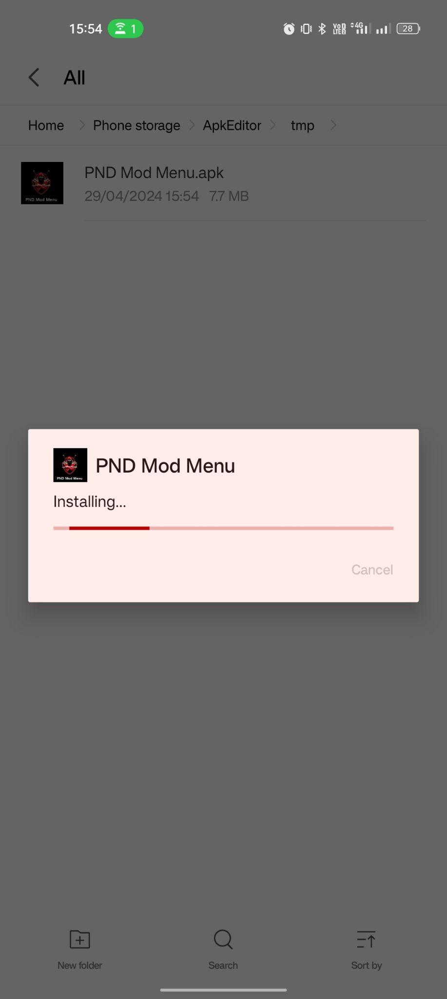 PND Mod Menu apk installing