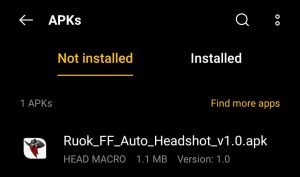 locate the downloaded Ruok FF Auto Headshot APK File