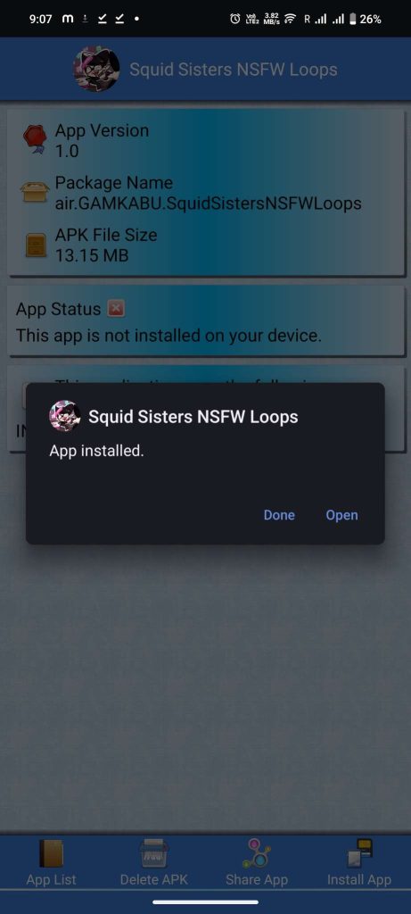 Squid Sister Taenmiperfiltilim APK installed