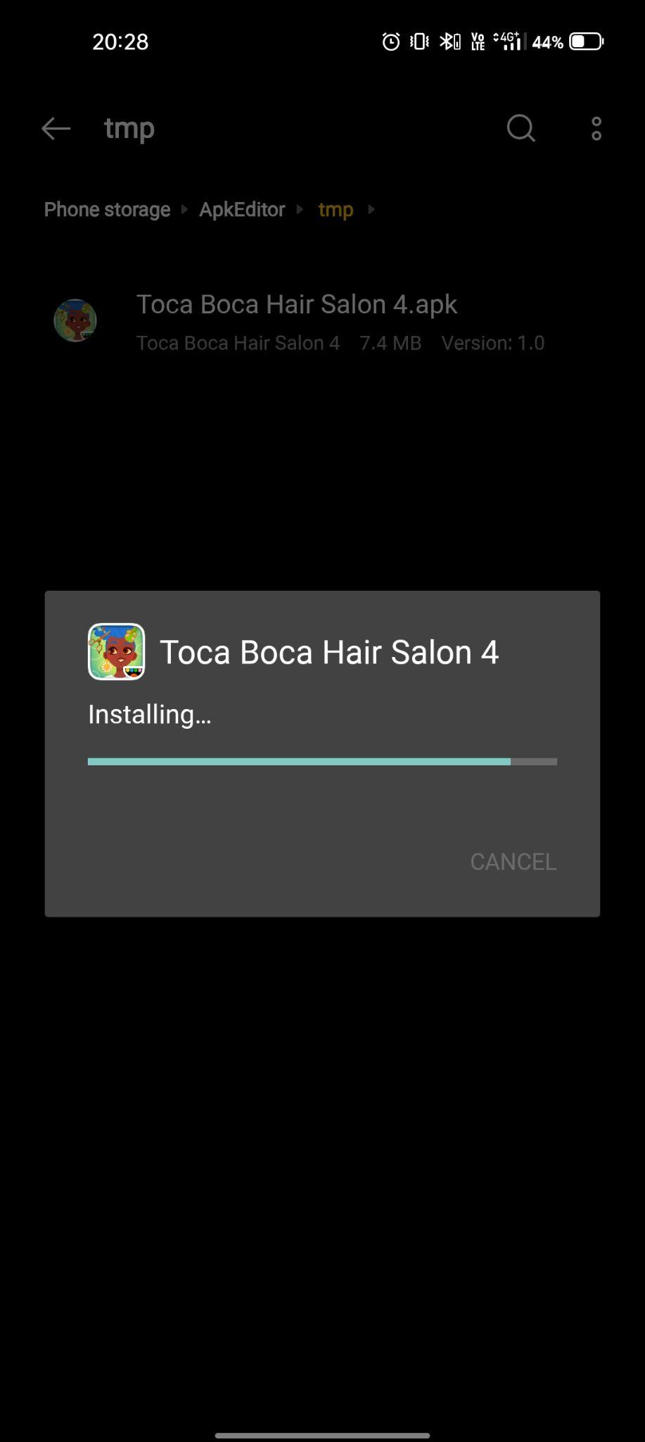 Toca Hair Salon 4 apk installing