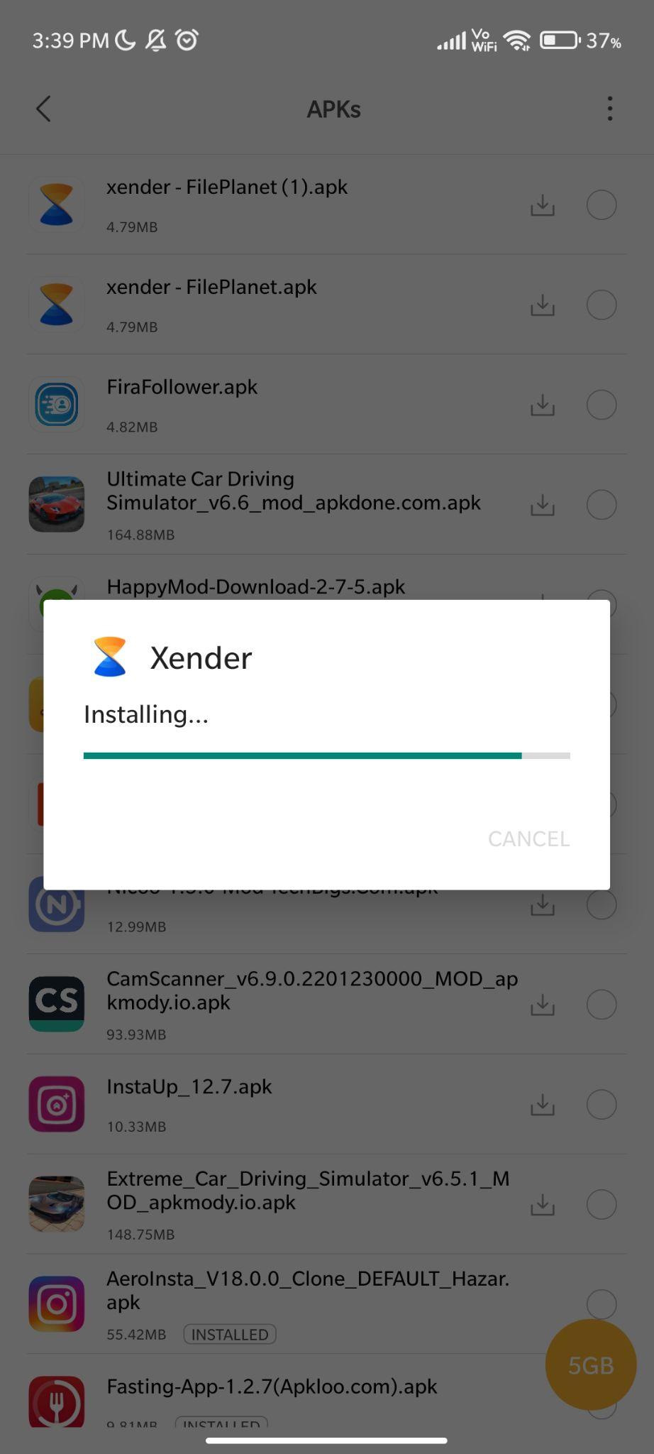 apk file is installing