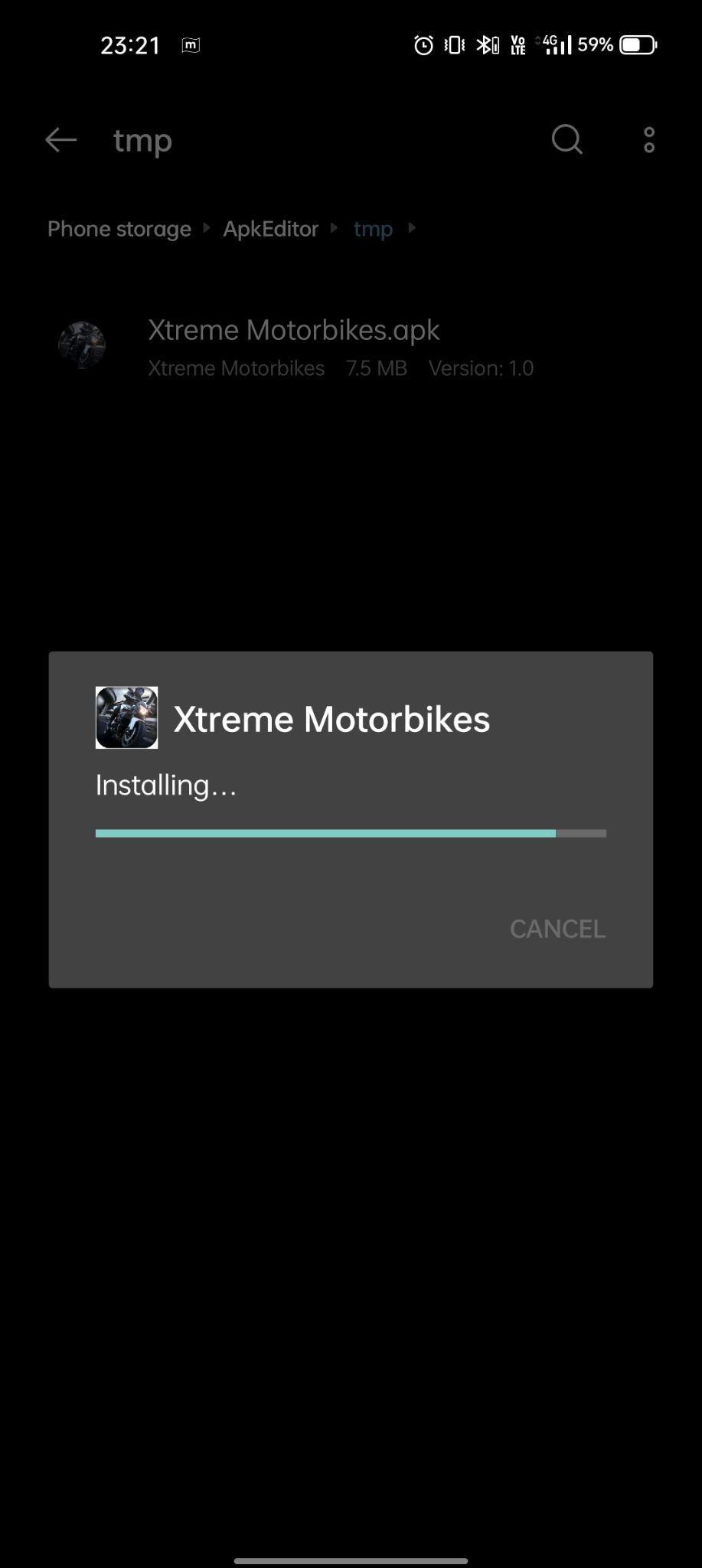 Xtreme Motorbikes mod apk installing
