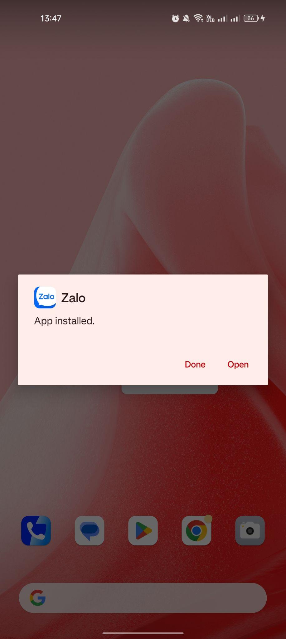 Zalo apk installed