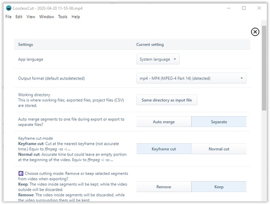 LosslessCut screenshot 1