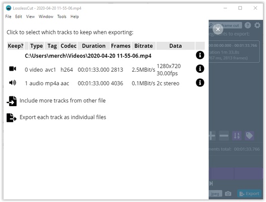 LosslessCut screenshot 1
