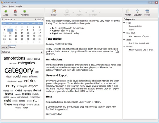 RedNotebook screenshot 1