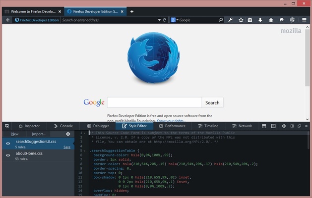 Firefox Developer Edition screenshot 1