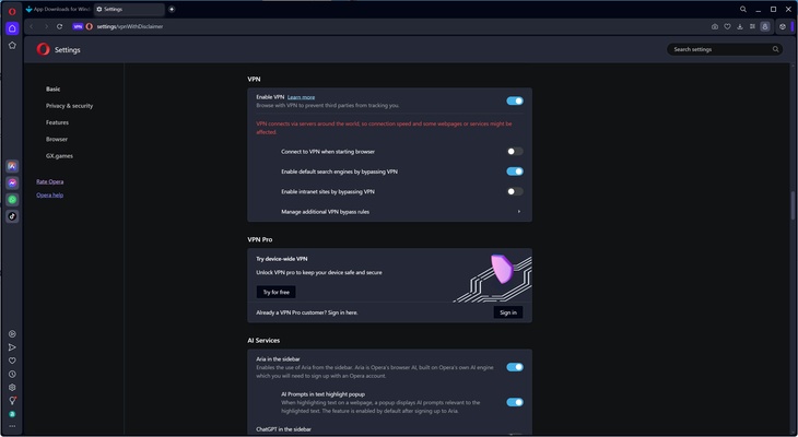Opera screenshot 1