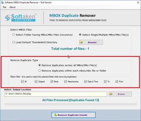 Softaken MBOX Duplicate Remover screenshot 1