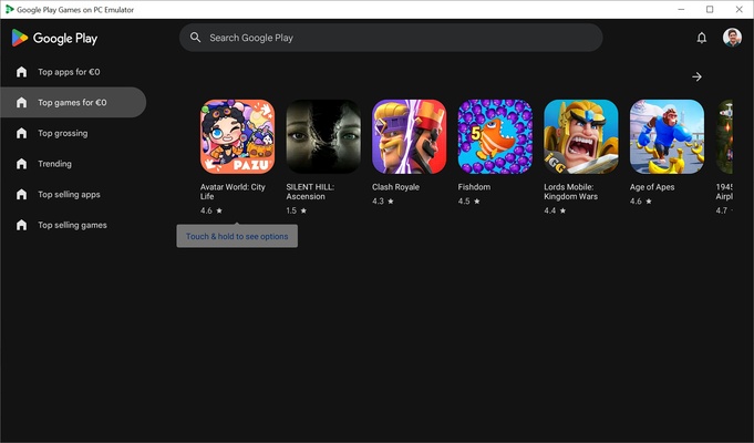 Google Play Games on PC Developer Emulator screenshot 1