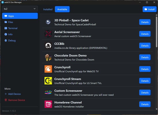 webOS Dev Manager screenshot 1