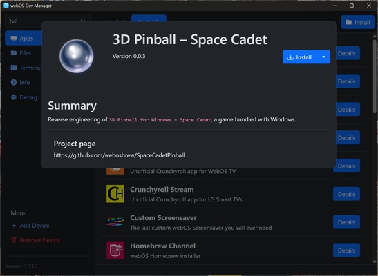 webOS Dev Manager screenshot 1