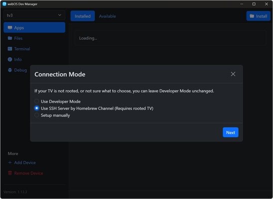 webOS Dev Manager screenshot 1
