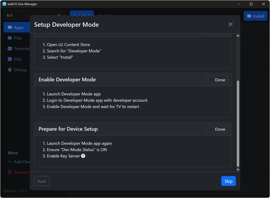 webOS Dev Manager screenshot 1