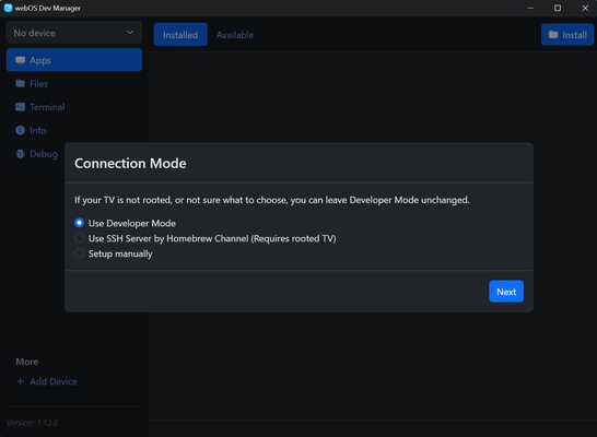 webOS Dev Manager screenshot 1
