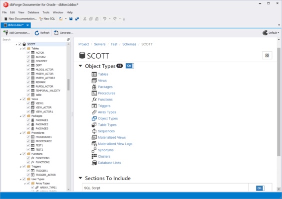 dbForge Documenter for Oracle screenshot 1