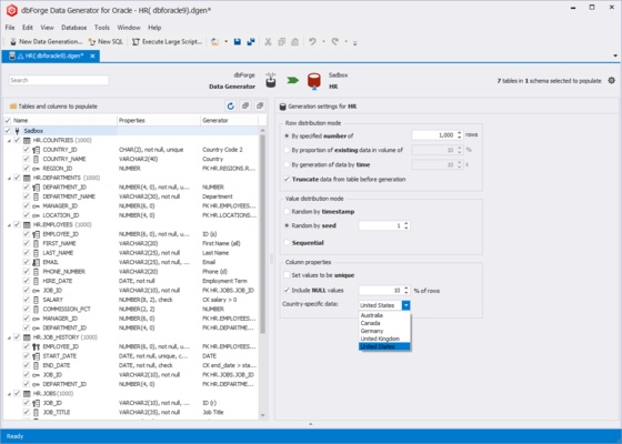 dbForge Data Generator for Oracle screenshot 1