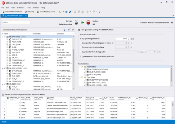 dbForge Data Generator for Oracle screenshot 1