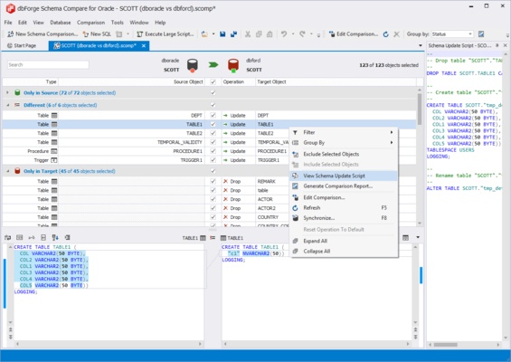 dbForge Schema Compare for Oracle screenshot 1