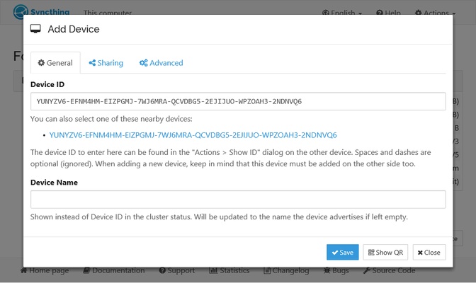 Syncthing screenshot 1