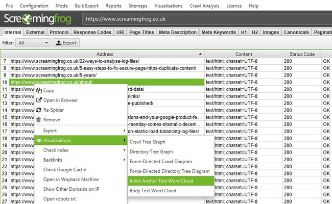 Screaming Frog screenshot 1
