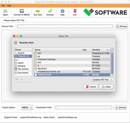 vMail PST to MBOX Converter for macOS screenshot 1