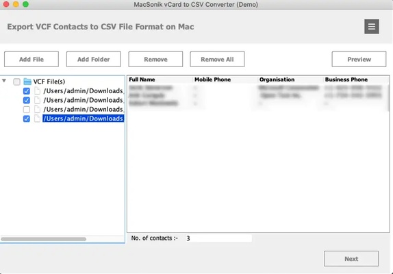 MacSonik vCard to CSV Converter screenshot 1