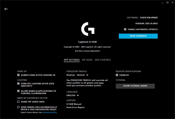 Logitech G HUB screenshot 1