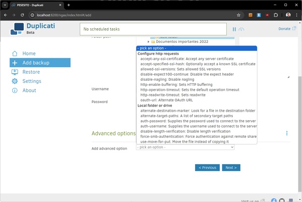 Duplicati screenshot 1