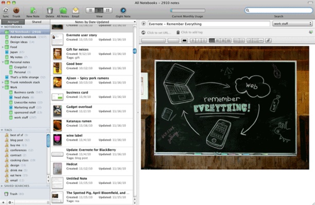 Evernote screenshot 1