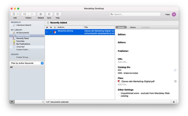 Mendeley Reference Manager screenshot 1