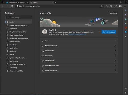 Microsoft Edge Dev screenshot 1