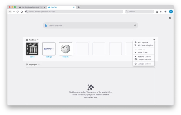 Waterfox screenshot 1